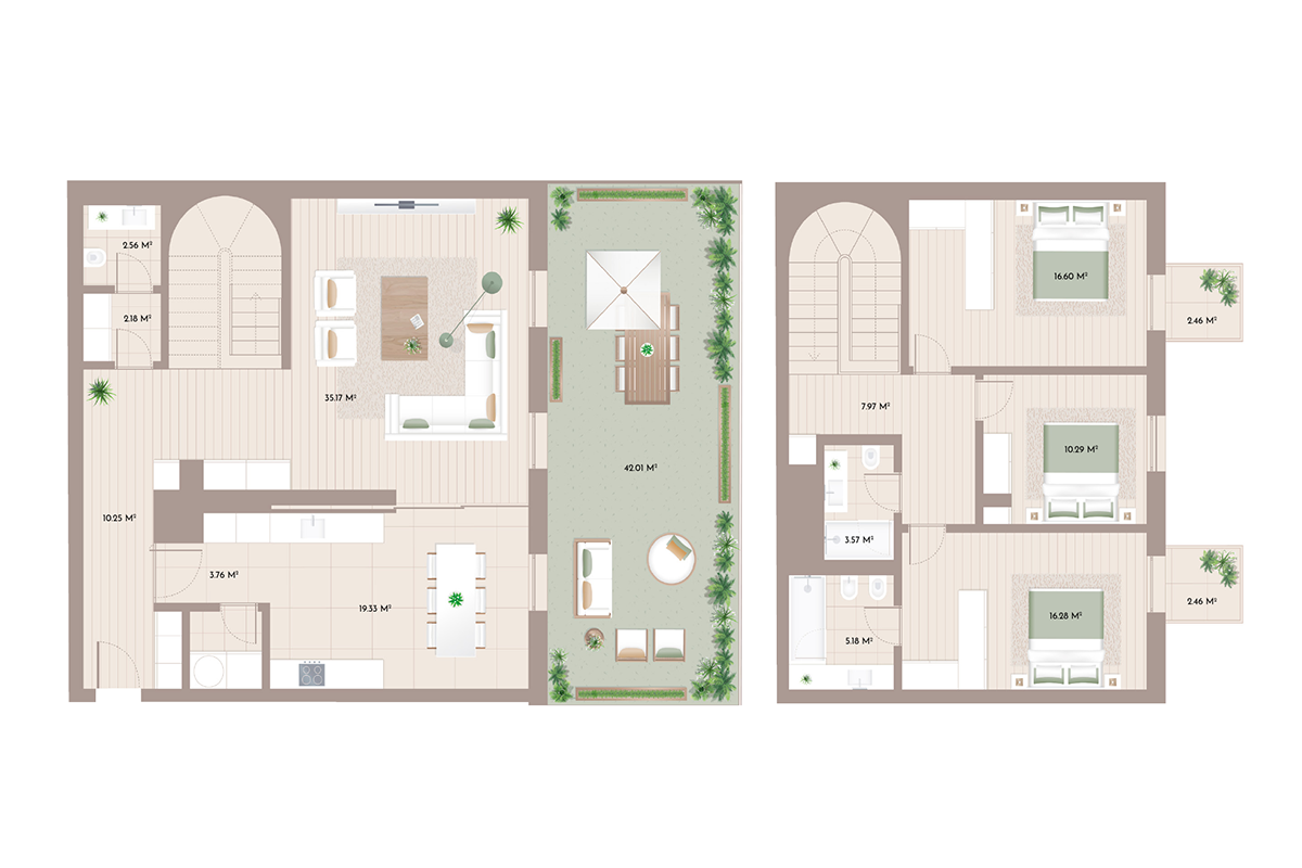 Planta T3 dúplex 1C