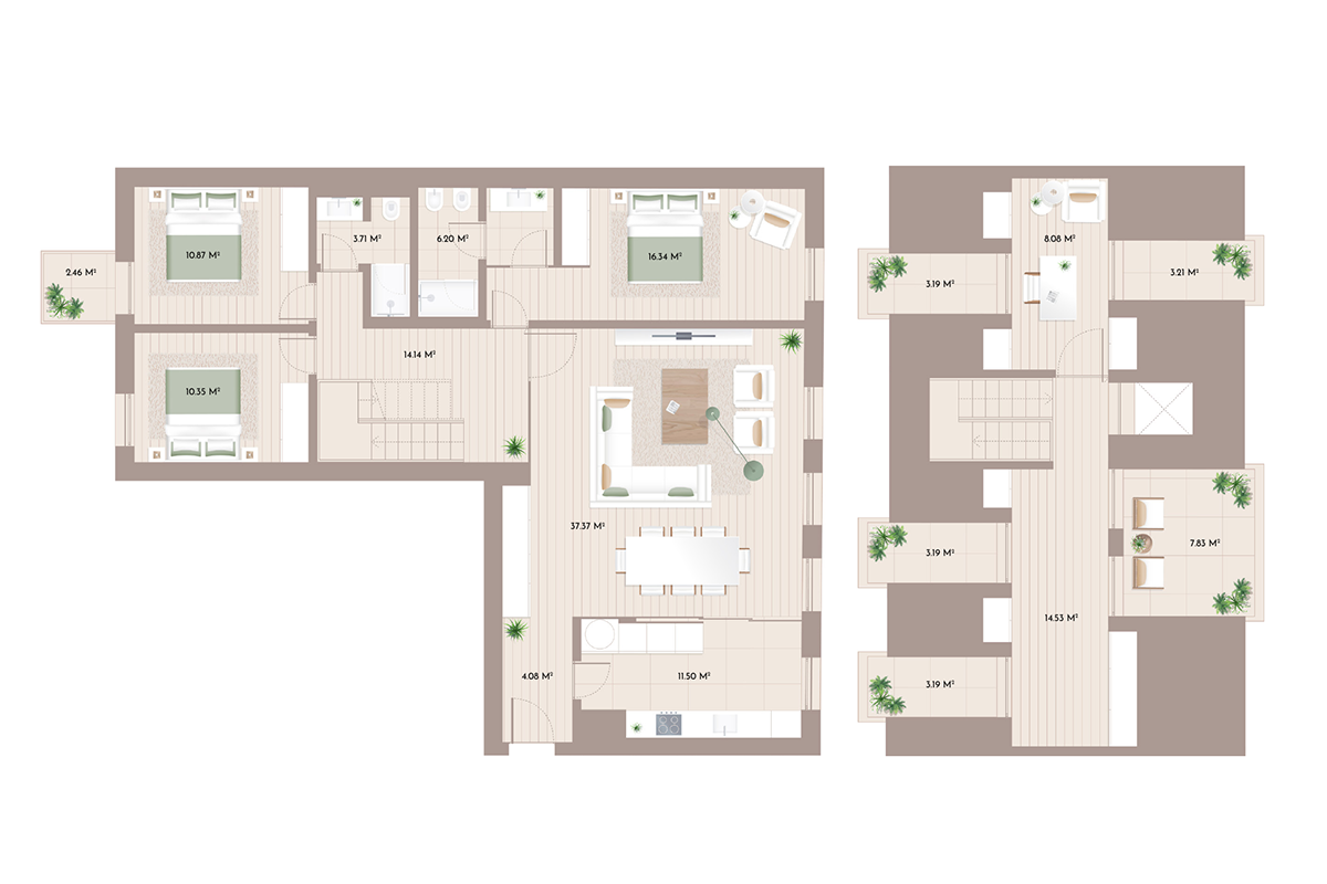 Planta T3 dúplex 2I